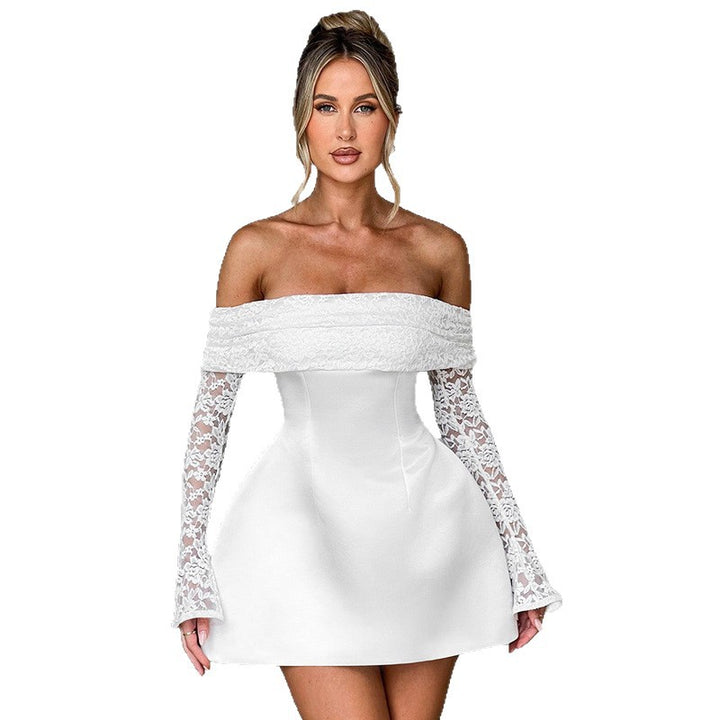 Damer Offshoulder Minikjol med spetärm och figursydd silhuett Mirla-Eva Jonsson