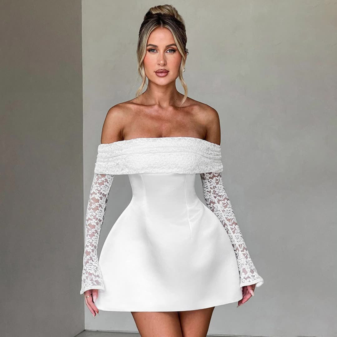 Damer Offshoulder Minikjol med spetärm och figursydd silhuett Mirla-Eva Jonsson