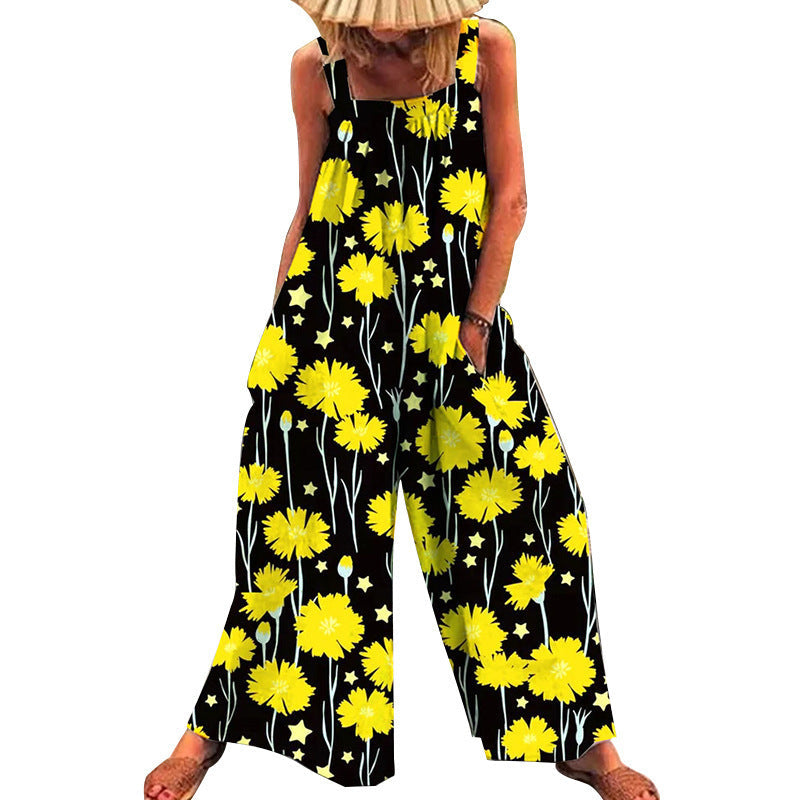 Damer Överdimensionerad Jumpsuit med Blommönster och Praktiska Fickor Mirla-Eva Jonsson