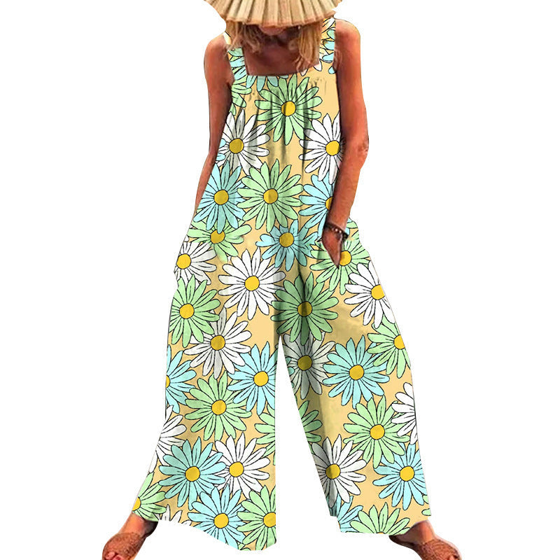 Damer Överdimensionerad Jumpsuit med Blommönster och Praktiska Fickor Mirla-Eva Jonsson
