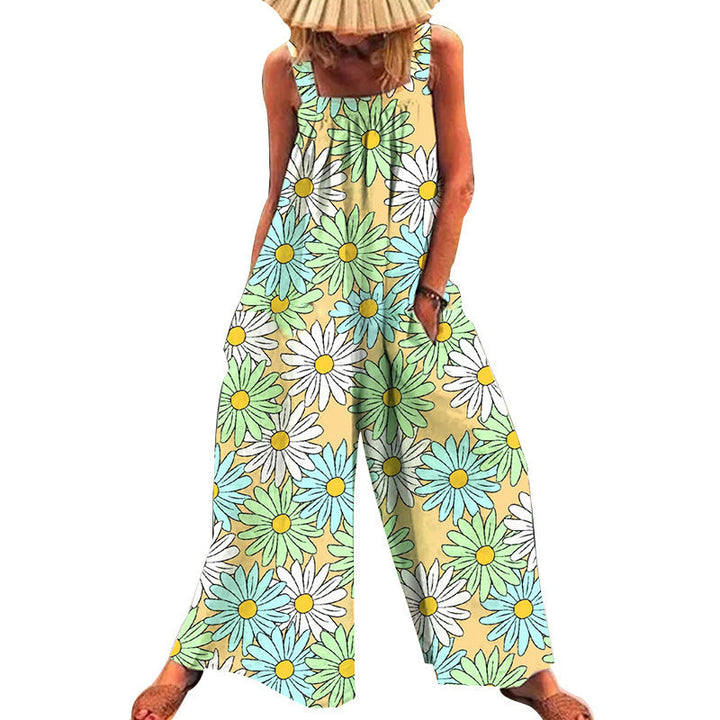 Damer Överdimensionerad Jumpsuit med Blommönster och Praktiska Fickor Mirla-Eva Jonsson
