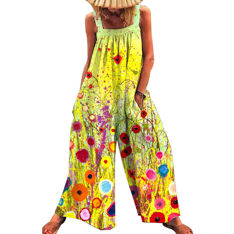 Damer Överdimensionerad Jumpsuit med Blommönster och Praktiska Fickor Mirla-Eva Jonsson