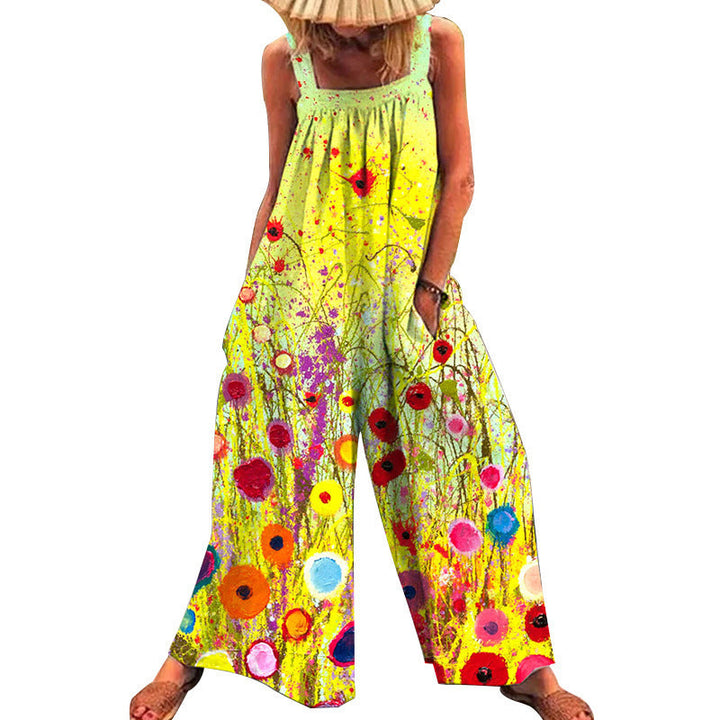 Damer Överdimensionerad Jumpsuit med Blommönster och Praktiska Fickor Mirla-Eva Jonsson
