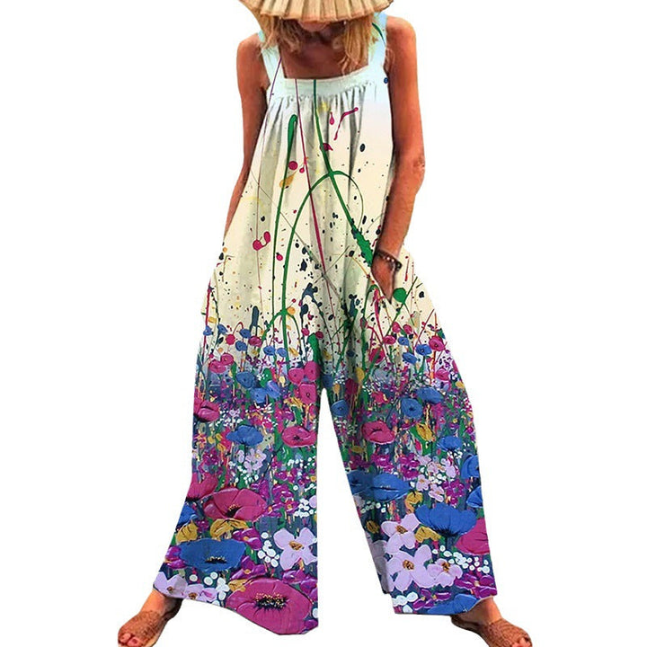 Damer Överdimensionerad Jumpsuit med Blommönster och Praktiska Fickor Mirla-Eva Jonsson