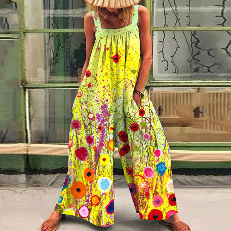 Damer Överdimensionerad Jumpsuit med Blommönster och Praktiska Fickor Mirla-Eva Jonsson
