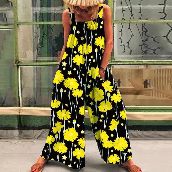 Damer Överdimensionerad Jumpsuit med Blommönster och Praktiska Fickor Mirla-Eva Jonsson