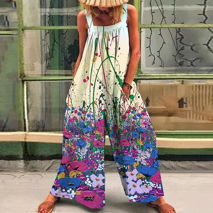 Damer Överdimensionerad Jumpsuit med Blommönster och Praktiska Fickor Mirla-Eva Jonsson
