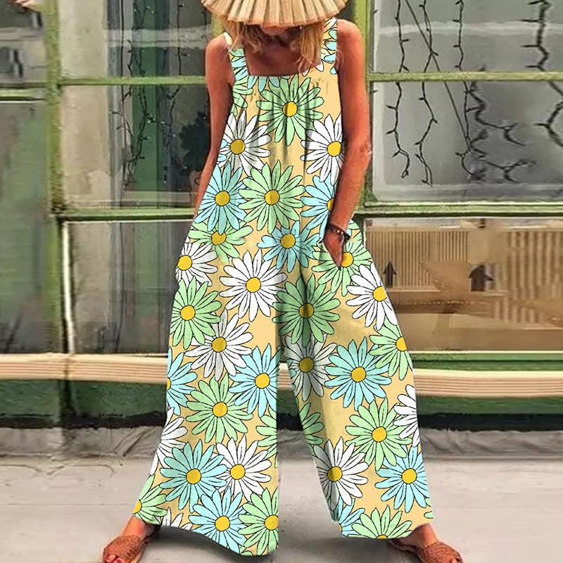 Damer Överdimensionerad Jumpsuit med Blommönster och Praktiska Fickor Mirla-Eva Jonsson