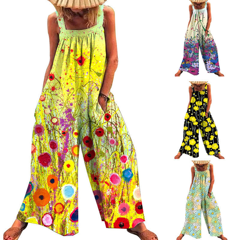 Damer Överdimensionerad Jumpsuit med Blommönster och Praktiska Fickor Mirla-Eva Jonsson