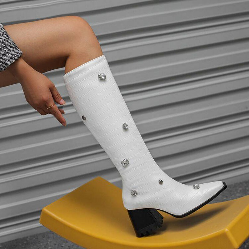 Damer Overknee Stövlar med ormskinnsdesign och blockhög klack Mirla-Eva Jonsson