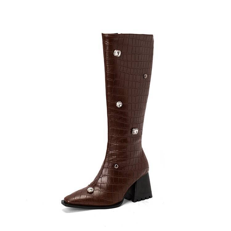 Damer Overknee Stövlar med ormskinnsdesign och blockhög klack Mirla-Eva Jonsson