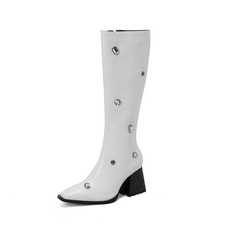Damer Overknee Stövlar med ormskinnsdesign och blockhög klack Mirla-Eva Jonsson
