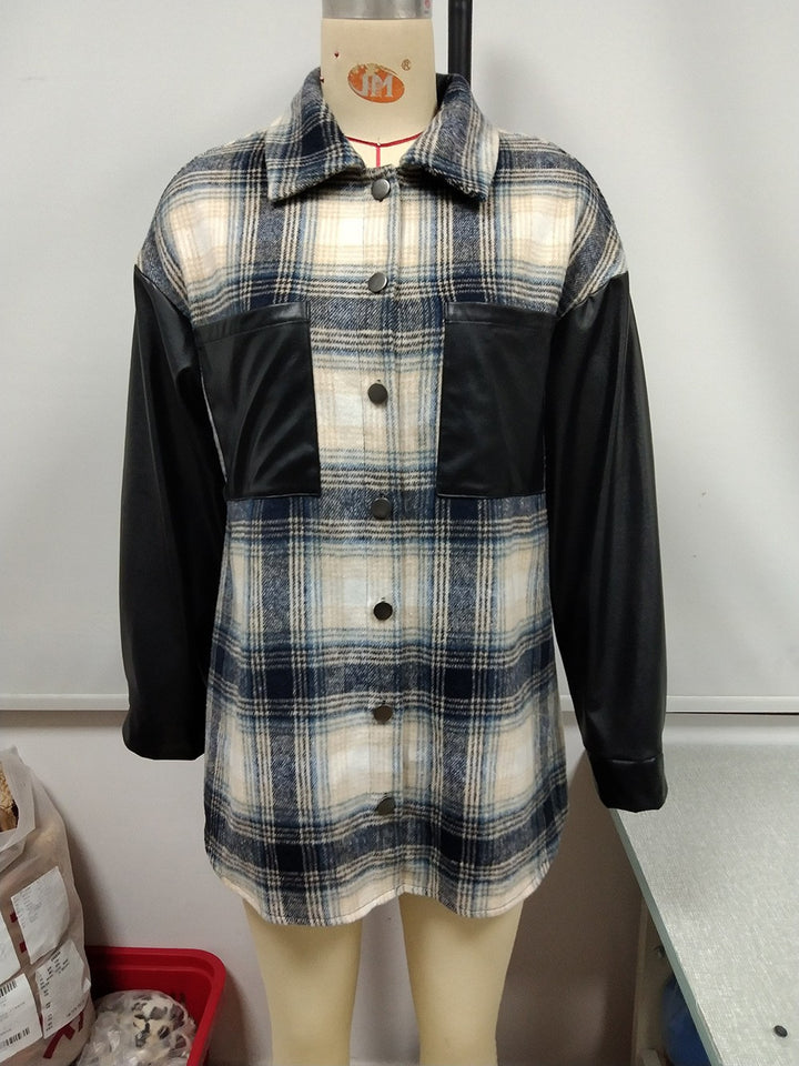 Damer Overshirt med konstläderärmar och rutmönster Eva Jonsson-Eva Jonsson