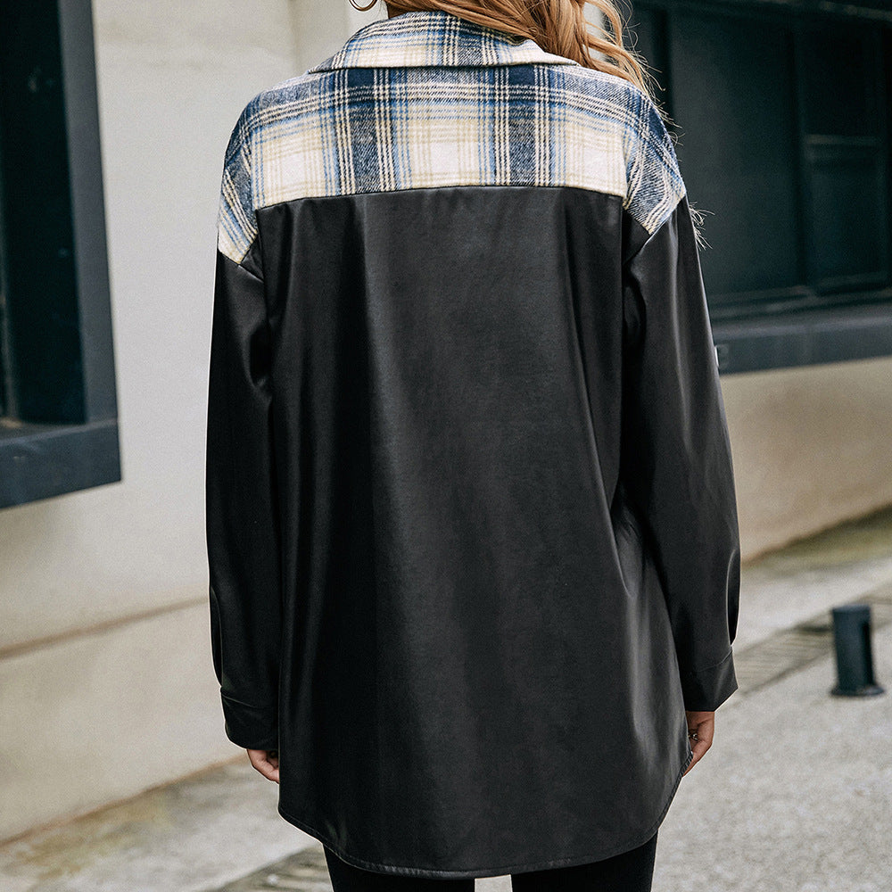 Damer Overshirt med konstläderärmar och rutmönster Eva Jonsson-Eva Jonsson