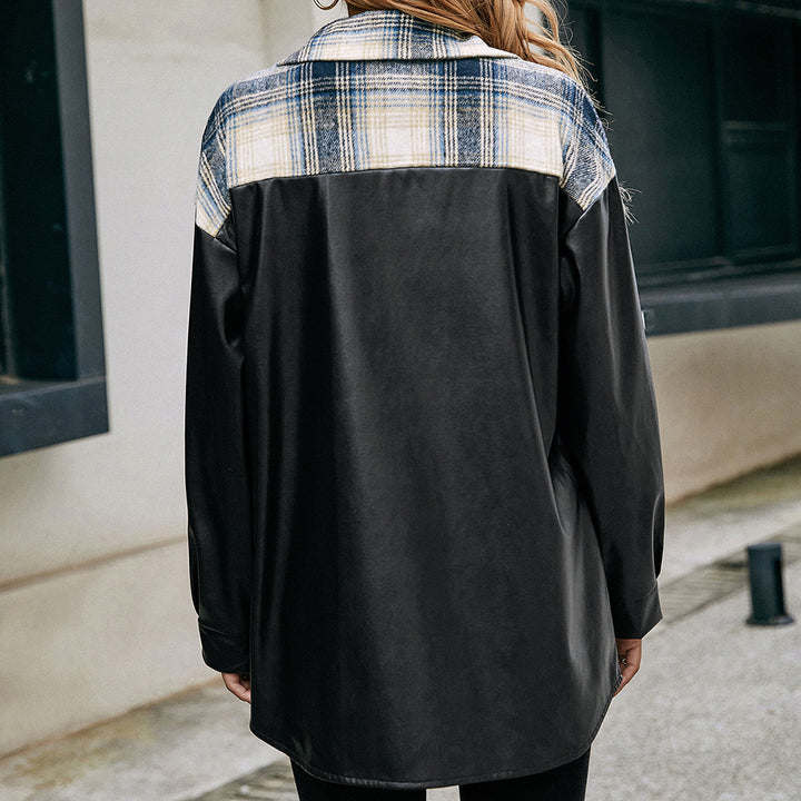 Damer Overshirt med konstläderärmar och rutmönster Eva Jonsson-Eva Jonsson