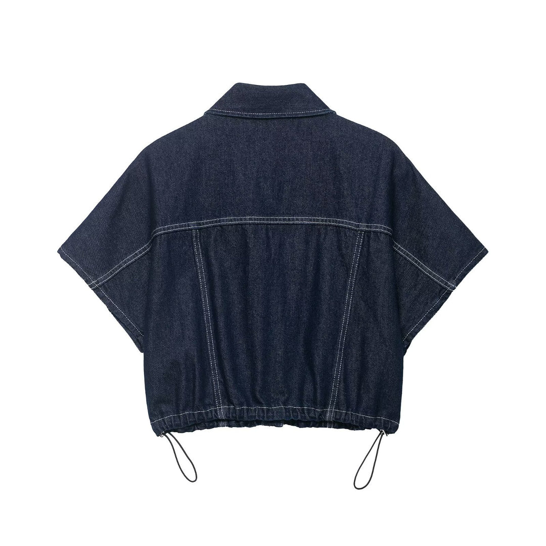 Damer Oversize Denim-blus med praktiska fickor och elastisk nederkant Mirla-Eva Jonsson