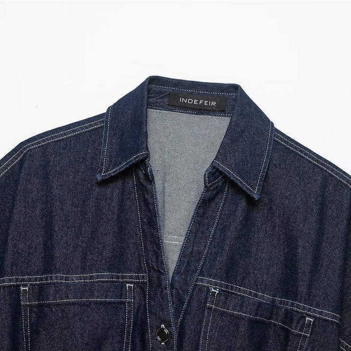Damer Oversize Denim-blus med praktiska fickor och elastisk nederkant Mirla-Eva Jonsson