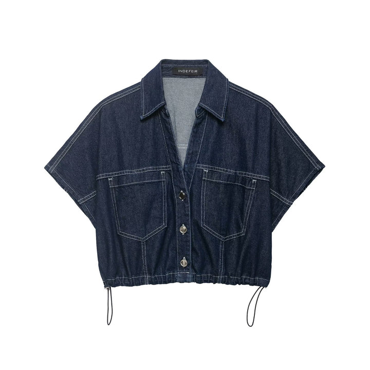 Damer Oversize Denim-blus med praktiska fickor och elastisk nederkant Mirla-Eva Jonsson