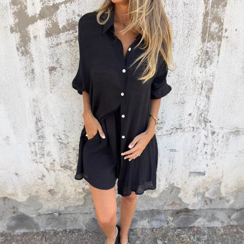 Damer Oversize Skjortklänning med Knappstängning och Rullkrage Eva Jonsson-Eva Jonsson