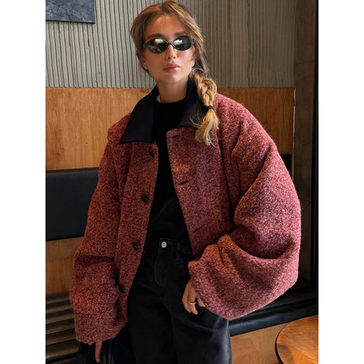 Damer Oversize Stickad jacka med hög krage och knapprad Mirla-Eva Jonsson