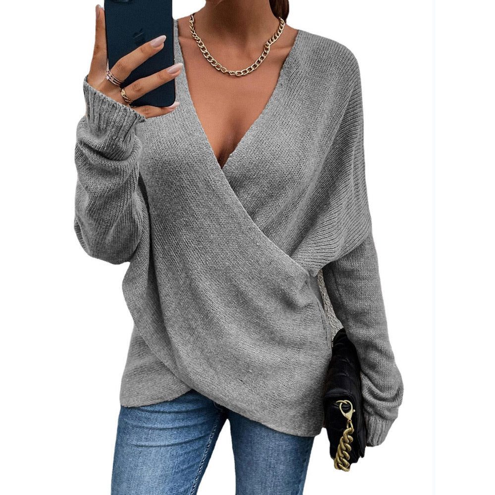 Damer Oversize Stickad tröja med V-ringning och avslappnad look Mirla-Eva Jonsson