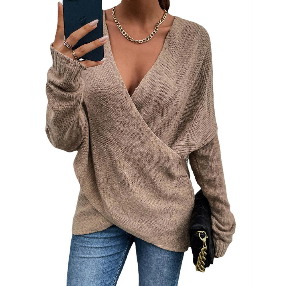 Damer Oversize Stickad tröja med V-ringning och avslappnad look Mirla-Eva Jonsson
