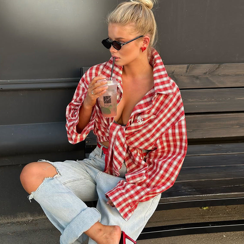 Damer Oversize-rutig skjorta med knutdetalj Mirla-Eva Jonsson