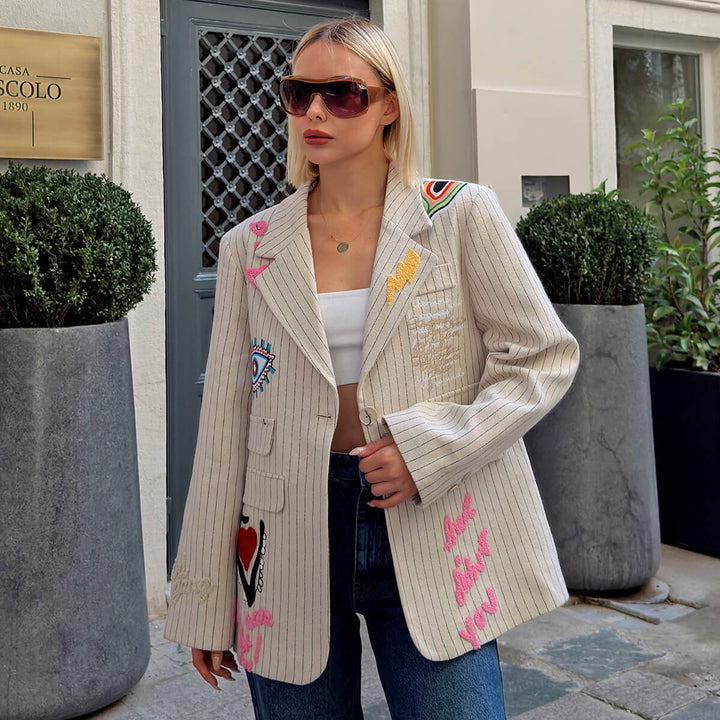 Damer Oversized Blazer med konstnärliga broderier Mirla-Eva Jonsson