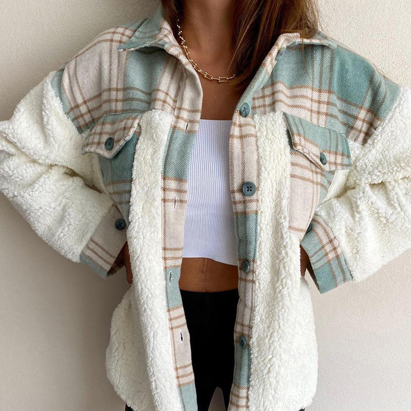 Damer Oversized Bomullsjacka med rutmönster och varm fleece Eva Jonsson-Eva Jonsson
