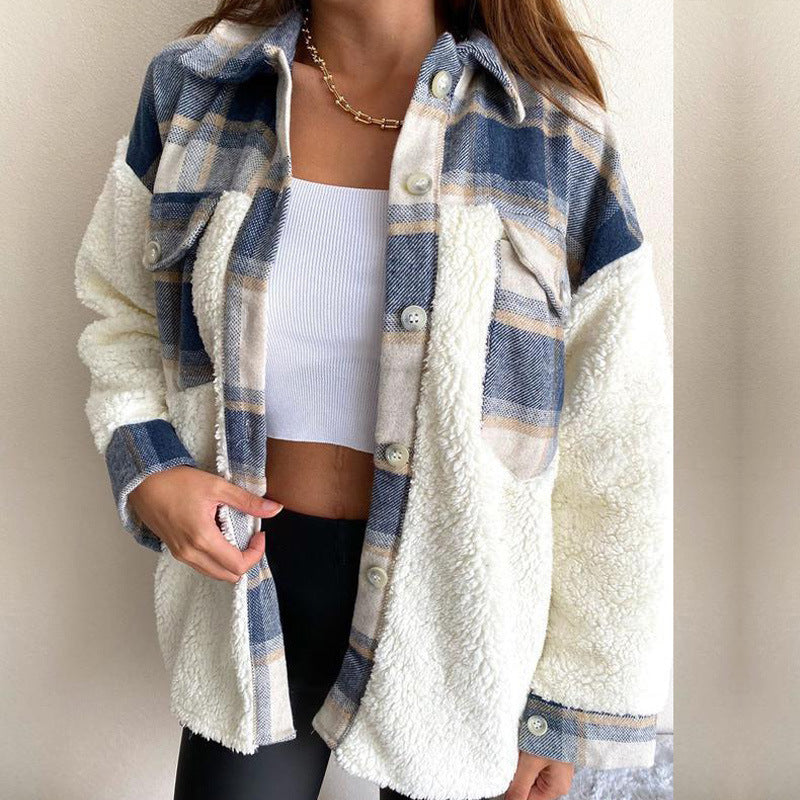 Damer Oversized Bomullsjacka med rutmönster och varm fleece Eva Jonsson-Eva Jonsson