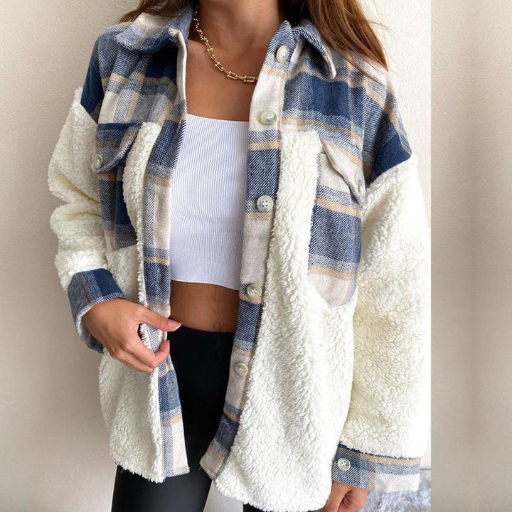 Damer Oversized Bomullsjacka med rutmönster och varm fleece Eva Jonsson-Eva Jonsson