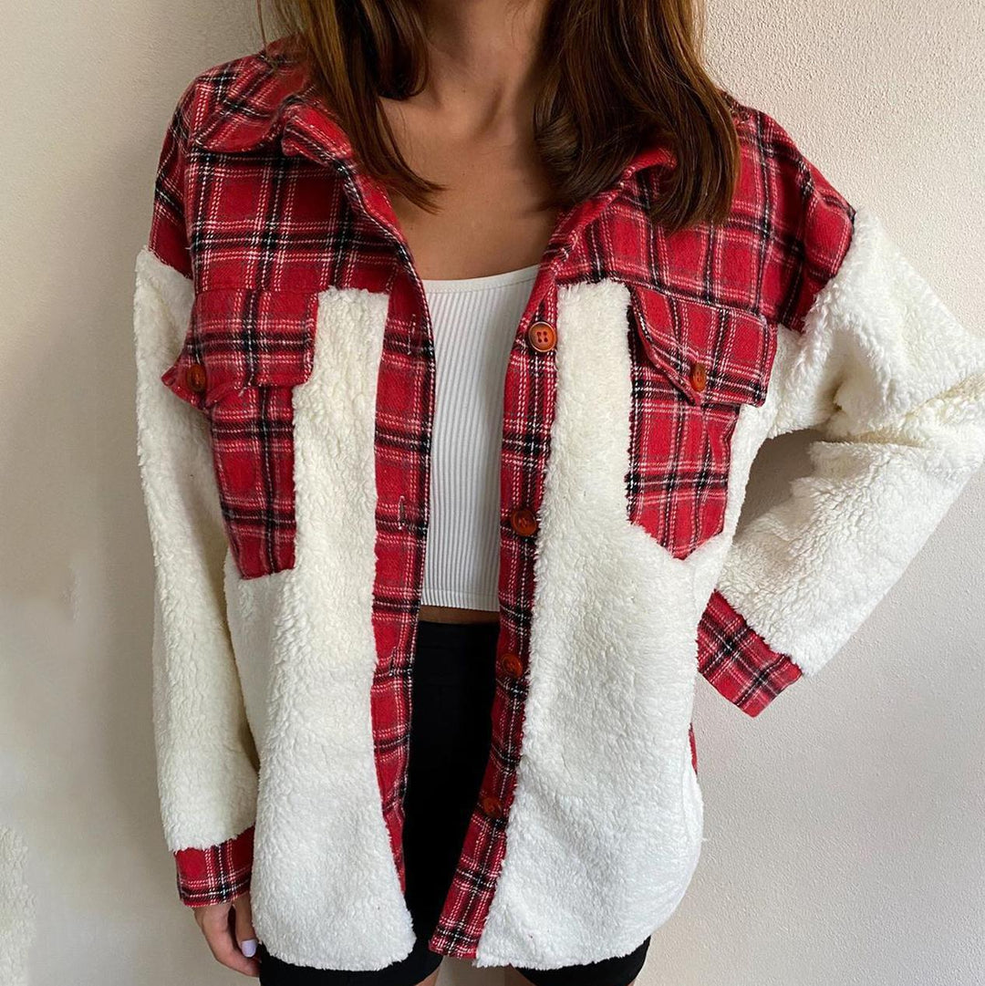 Damer Oversized Bomullsjacka med rutmönster och varm fleece Eva Jonsson-Eva Jonsson