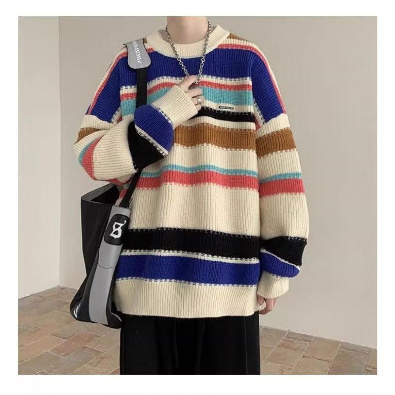 Damer Oversized Casual Stickad Tröja med Randig Design Mirla-Eva Jonsson