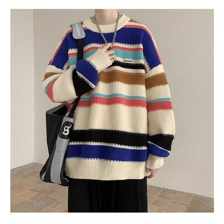 Damer Oversized Casual Stickad Tröja med Randig Design Mirla-Eva Jonsson