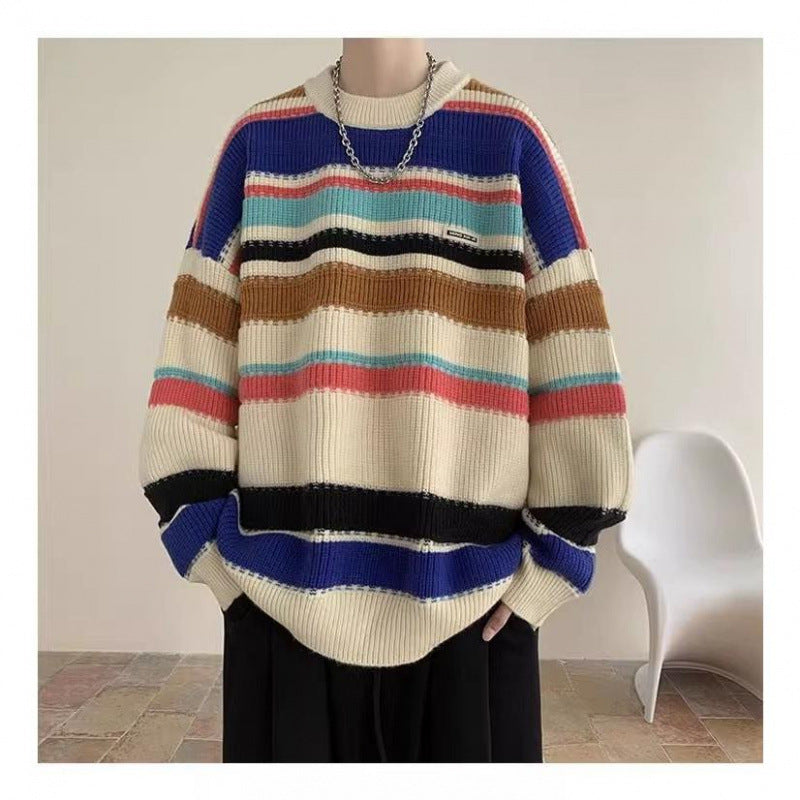 Damer Oversized Casual Stickad Tröja med Randig Design Mirla-Eva Jonsson