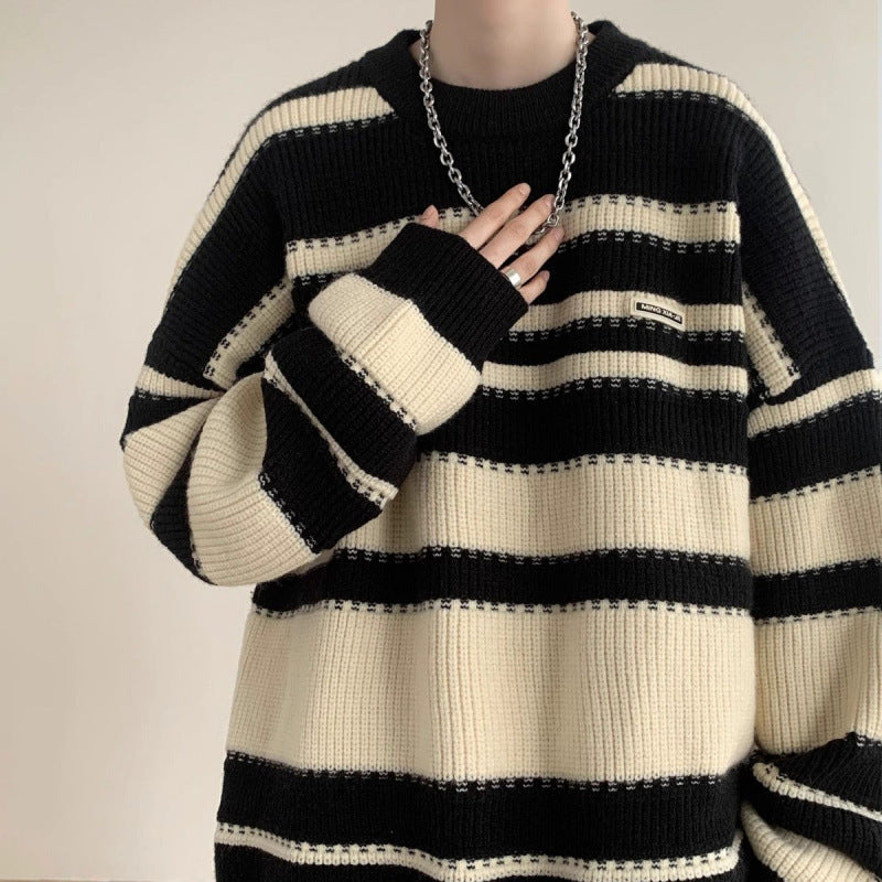 Damer Oversized Casual Stickad Tröja med Randig Design Mirla-Eva Jonsson