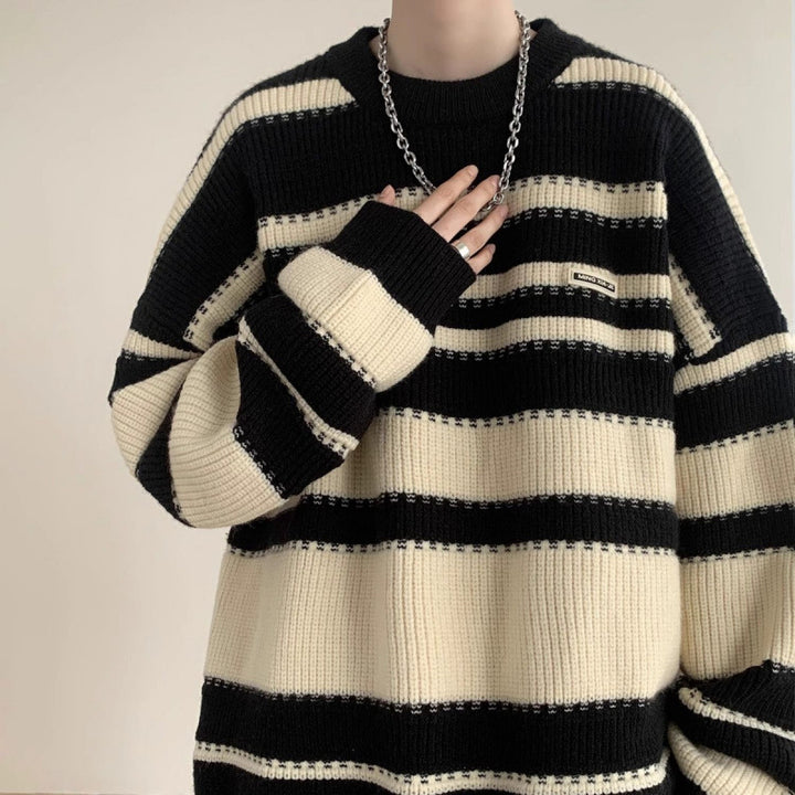 Damer Oversized Casual Stickad Tröja med Randig Design Mirla-Eva Jonsson