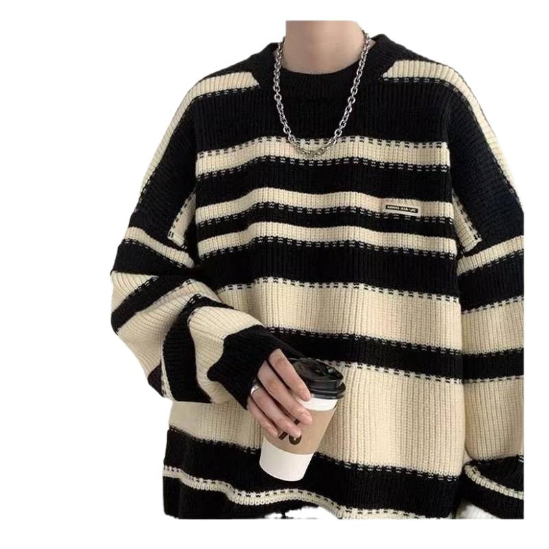 Damer Oversized Casual Stickad Tröja med Randig Design Mirla-Eva Jonsson