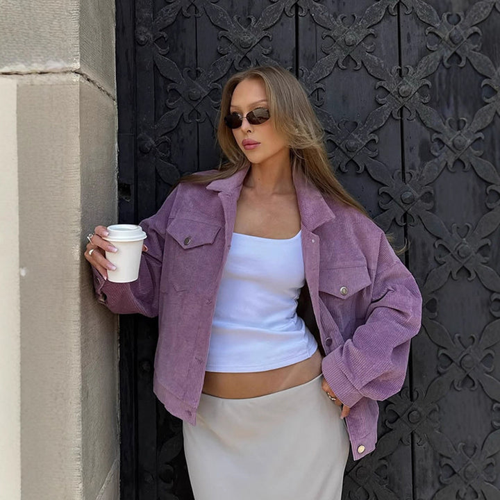 Damer Oversized Cordjacka med praktiska fickor och diskret randmönster Mirla-Eva Jonsson