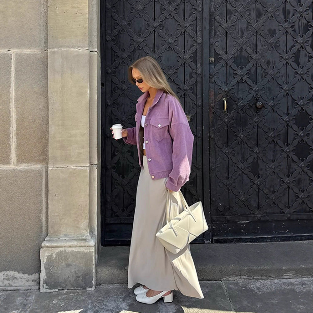 Damer Oversized Cordjacka med praktiska fickor och diskret randmönster Mirla-Eva Jonsson