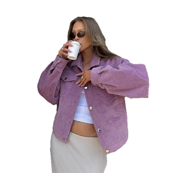Damer Oversized Cordjacka med praktiska fickor och diskret randmönster Mirla-Eva Jonsson