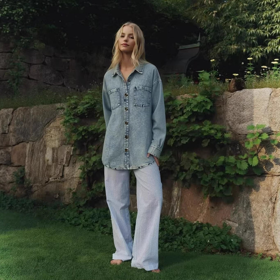 Damer Oversized Denim-skjorta med påsydda fickor Mirla-Eva Jonsson