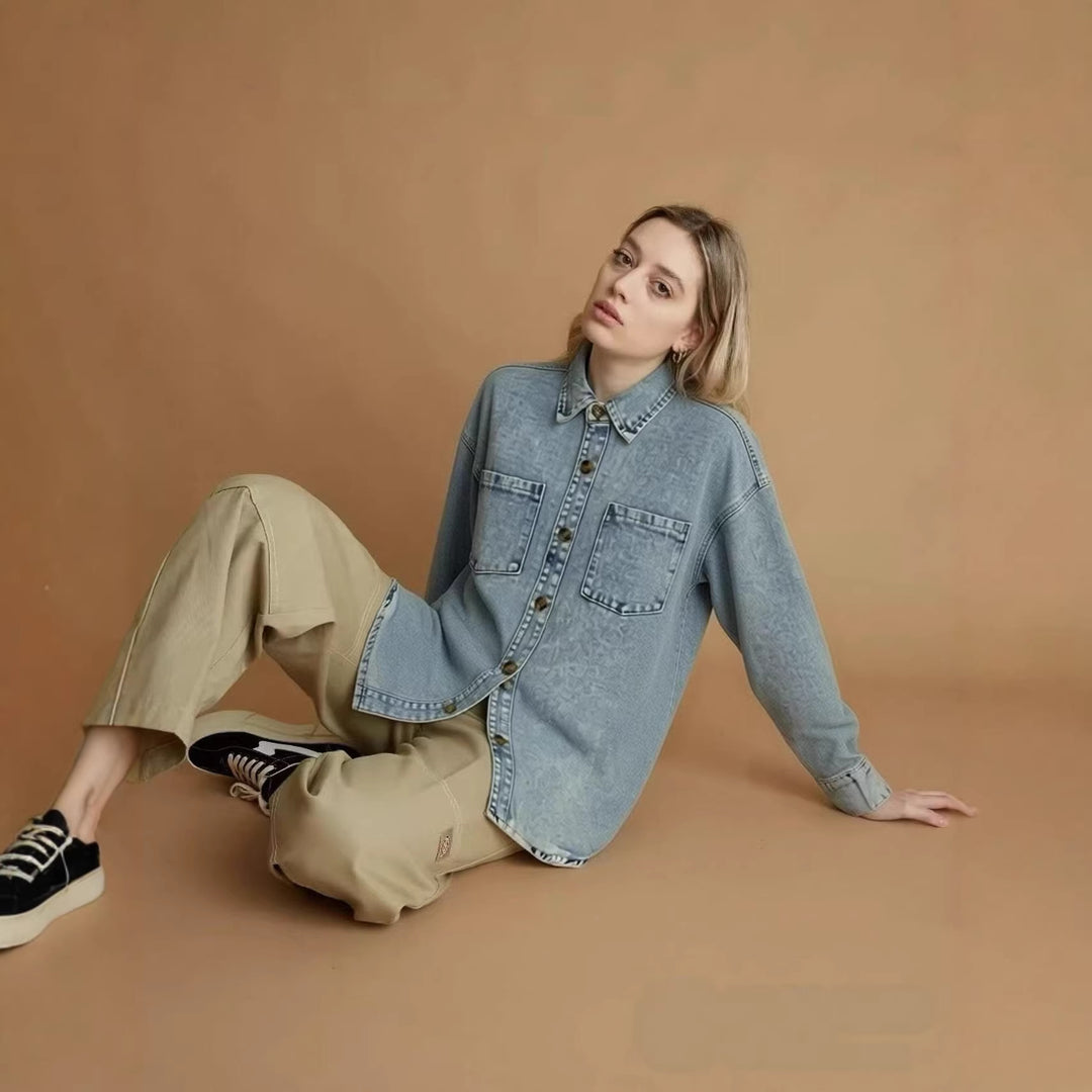 Damer Oversized Denim-skjorta med påsydda fickor Mirla-Eva Jonsson