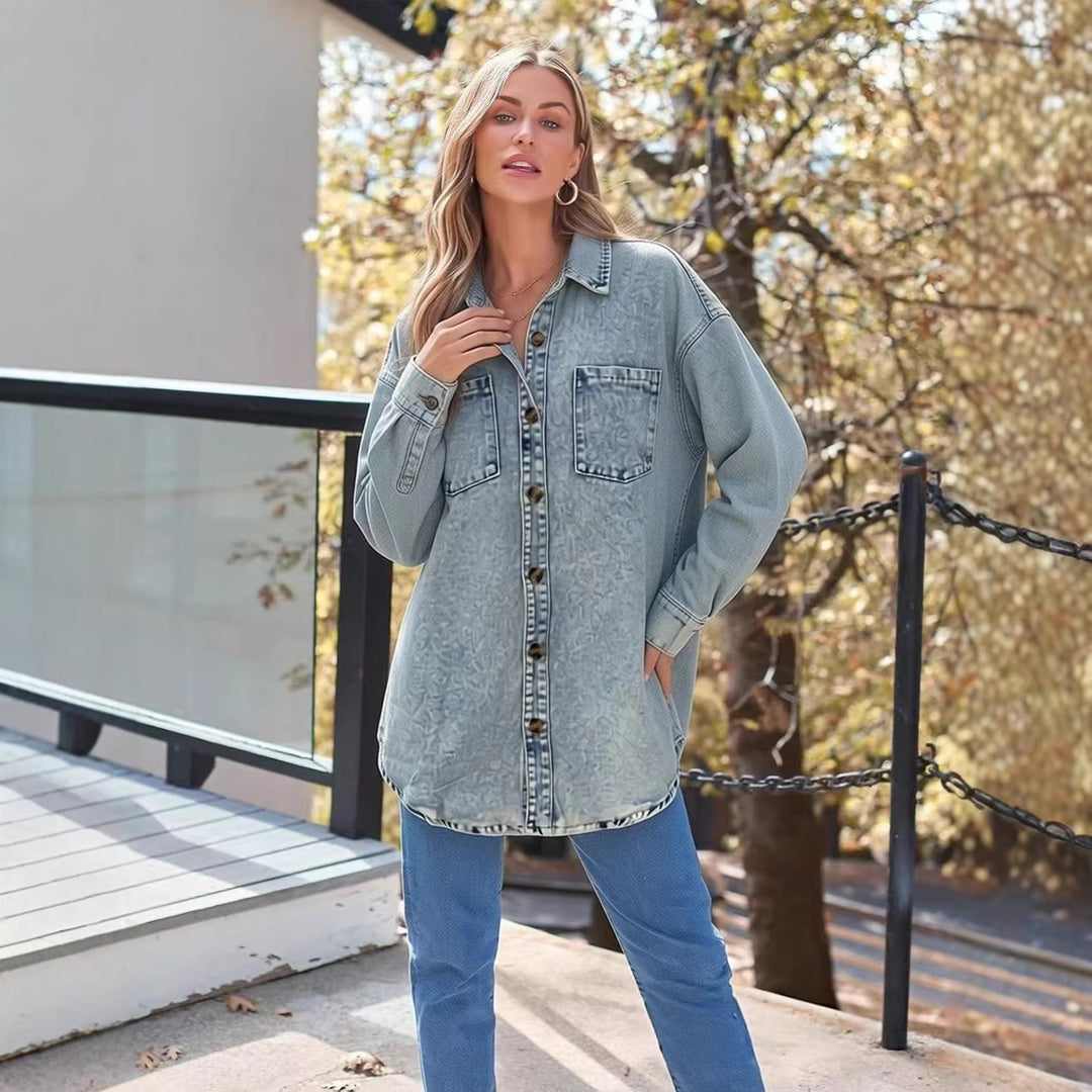 Damer Oversized Denim-skjorta med påsydda fickor Mirla-Eva Jonsson