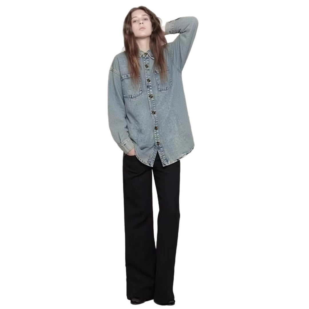 Damer Oversized Denim-skjorta med påsydda fickor Mirla-Eva Jonsson