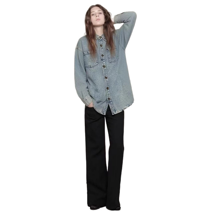 Damer Oversized Denim-skjorta med påsydda fickor Mirla-Eva Jonsson