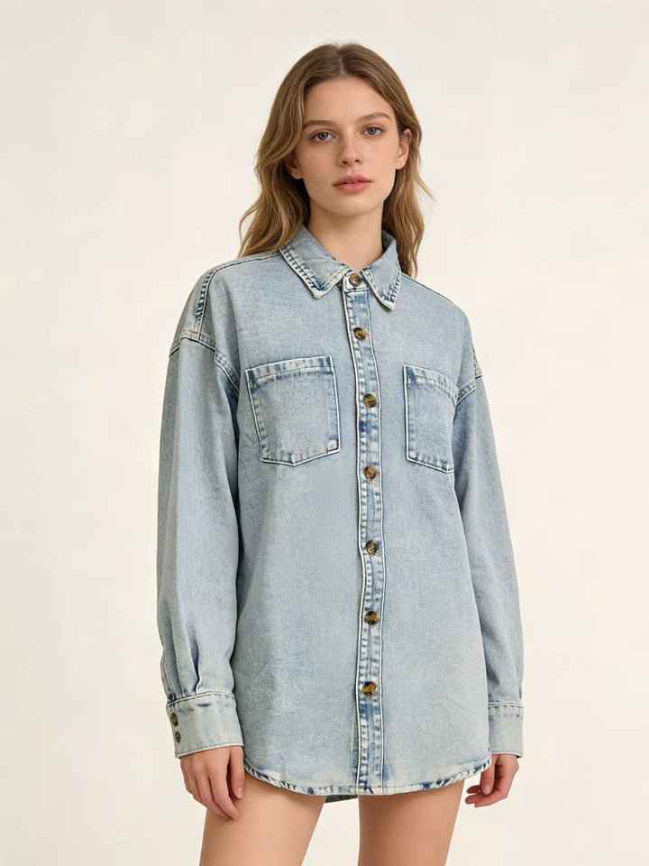 Damer Oversized Denim-skjorta med påsydda fickor Mirla-Eva Jonsson
