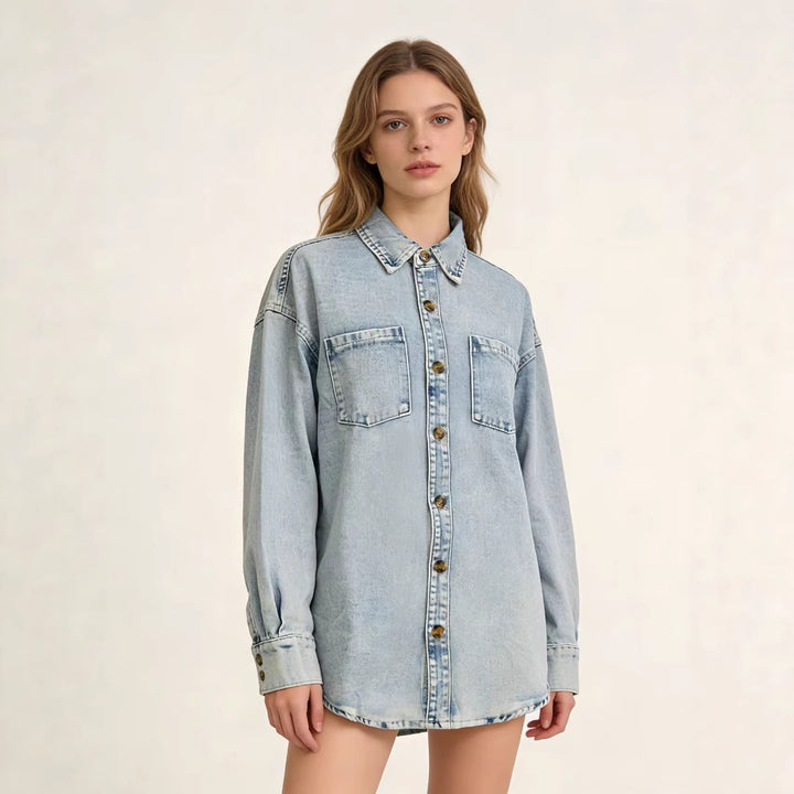 Damer Oversized Denim-skjorta med påsydda fickor Mirla-Eva Jonsson