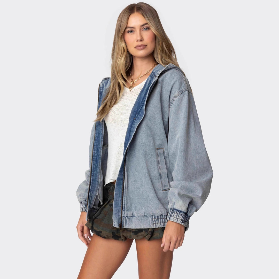 Damer Oversized Denimjacka med huva och elastiska muddar Mirla-Eva Jonsson