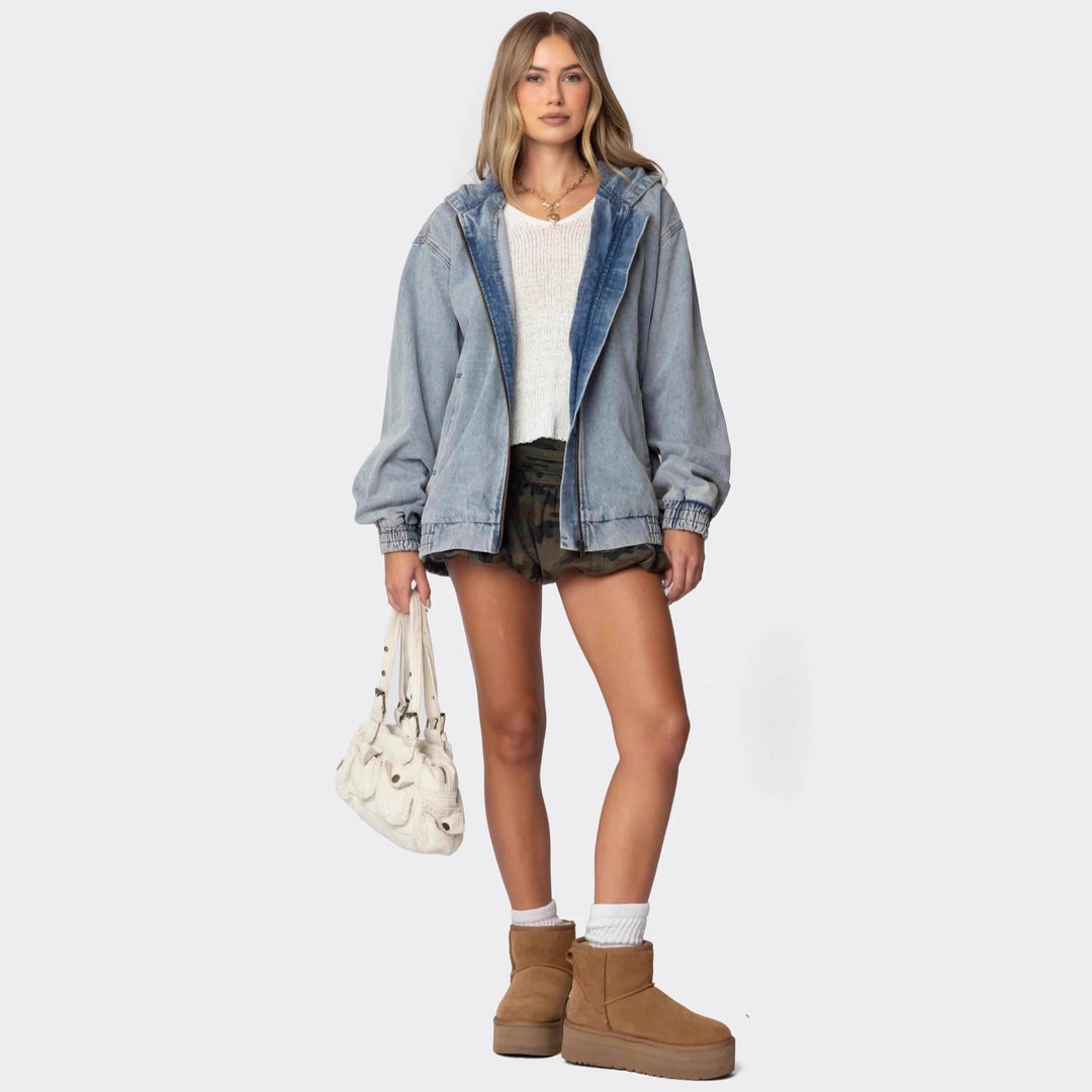 Damer Oversized Denimjacka med huva och elastiska muddar Mirla-Eva Jonsson